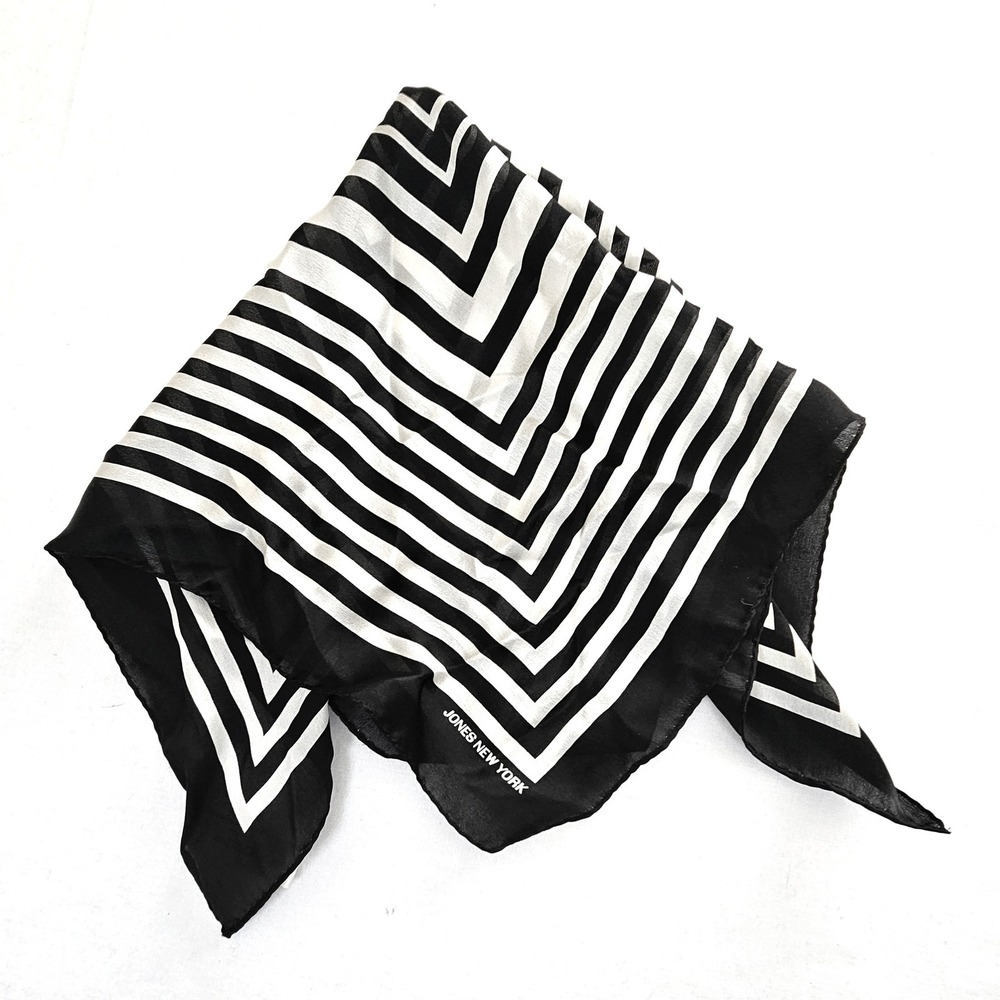 Jones New York 100% Silk Scarf Black White Geometric Square Print 20.5"
